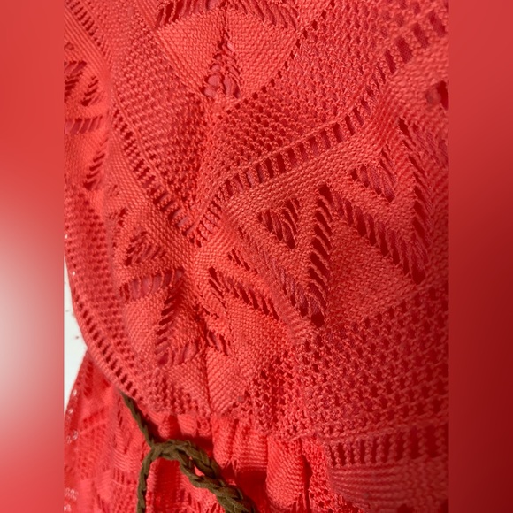 Emily West coral pink dress with lace and leather braided belt, size 8 - Picture 6 of 9